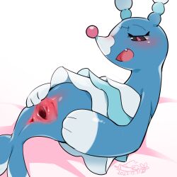 1:1 2022 anus blue_body blush brionne cotora dated female feral fur furry furry_only genitals hi_res nintendo pinned pokémon_(species) pokemon pokemon_only pussy signature simple_background solo spread_pussy spreading video_games white_background