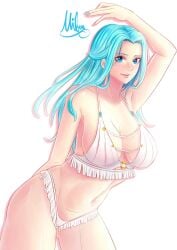 1girls big_breasts blue_hair bra breasts cleavage curvy female female_only frilly_bra frilly_panties long_hair mifenami nefertari_vivi one_piece panties posing solo thick_thighs underwear