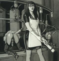 bondage domination femdom feminization high_heels imminent_anal latex_suit machine malesub milking pantyhose sardax sketch vibrator