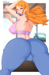 ass_focus big_ass big_breasts elpipe3000 female female_only long_hair nami one_piece orange_hair post-timeskip solo solo_female tattoo yoga_pants