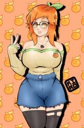 big_breasts breasts breasts_bigger_than_head breasts_frottage female female_focus female_only happy kiroart lirinvt looking_at_viewer magical_girl orange_background orange_eyes orange_hair peace_sign simple_background thick_thighs thighhighs thighs twitch twitter virtual_youtuber white_body white_skin wizard youtube youtube_hispanic youtuber