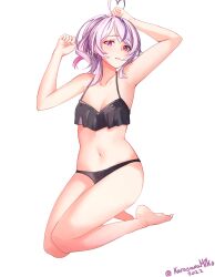 1girls armpits arms_up belly_button bikini black_bikini karasawamiko looking_at_viewer maria_marionette midriff navel nijisanji nijisanji_en purple_eyes purple_hair small_breasts solo solo_female solo_focus virtual_youtuber