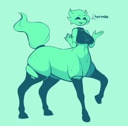 1girls 2022 big_breasts bottomless breasts centaur clothed clothing dialogue female female_only full_body ghost ghost_girl green_skin half-closed_eyes inka_(inkplasm) partially_clothed short_hair solo standing taur text thighhighs welwraith