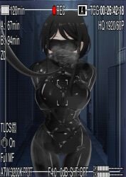 1girls animated arms_behind_head ass ball_gag bed bedroom big_ass big_breasts black_hair bodysuit bondage bondage_outfit bossbb41 collar corset female gag gagged gif latex long_hair mieruko-chan milf mother mother_and_son sensory_deprivation submissive yotsuya_touko