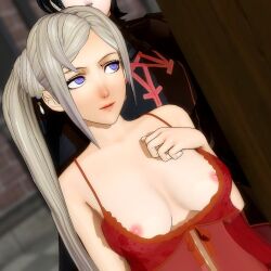 3d babydoll babydoll_lingerie byleth_(fire_emblem) byleth_(fire_emblem)_(male) edelgard_von_hresvelg fire_emblem fire_emblem:_three_houses hair_down htr18 lingerie nintendo nipple_slip nipples post-timeskip