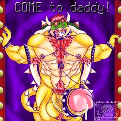 1:1 abs anthro armpit_hair balls bara biceps big_penis bodily_fluids body_hair bowser bowser_day chest_hair clothing collar cum cum_drip digital_media_(artwork) dragon dripping english_text genital_fluids genitals hairy_balls happy_trail hi_res koopa leather legwear male male_only mario_(series) musclegut muscular nintendo nipple_piercing nipples pecs penis piercing precum pubes reptile scalie scar solo spikes text thigh_highs turtle vein veiny_penis vektorthedrakat(artist) video_games