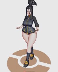 3d animated back_view big_ass big_breasts black_hair bottomless dendra_(pokemon) game_freak human jacket mp4 nintendo no_sound pokemon pokemon_sv rushzilla solo spinning tagme turntable_(animation) video