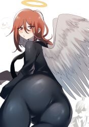 2boys angel angel_devil_(chainsaw_man) angel_wings ass ass_focus balls big_ass blush bulge chainsaw_man clothed_male dimansfw eye_contact femboy fully_clothed gay girly hayakawa_aki long_hair looking_at_viewer looking_pleasured male male_only red_eyes red_hair yaoi