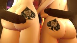 3d ass ass_focus big_breasts black_hair blender breasts cumskeleton dark-skinned_male fat_ass interracial kill_la_kill kiryuuin_satsuki light-skinned_female long_hair matoi_ryuuko multiple_boys multiple_girls no_sex penis penis_on_ass queen_of_spades raceplay shiny_skin short_hair sisters studio_trigger tattoo tomboy