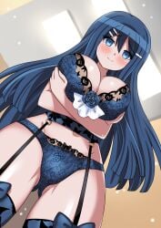 alternate_version_available below_view blue_lingerie bra breasts danganronpa danganronpa:_trigger_happy_havoc danganronpa_1 female_only izuru_planetes large_breasts lewdkuma lingerie lingerie_only maizono_sayaka panties straight_hair thighhighs underwear underwear_only