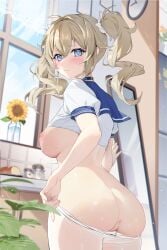 1girls 2022 absurd_res alternate_breast_size anus ass barbara_(genshin_impact) blonde_female blonde_hair blue_eyes breasts breasts_out censored detailed_background female female_only genshin_impact hips houk1se1 houkiboshi_(mmjw7432) indoors kitchen large_ass large_breasts leggings leggings_down long_hair looking_at_viewer mosaic_censoring nipples no_bra nun panties pantyhose pantyhose_pull pussy sailor_collar sailor_uniform school_uniform shirt_lift slim_waist solo solo_female thighs twintails underboob white_panties wide_hips