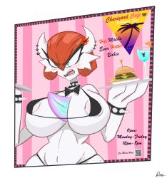 big_breasts breasts cafe charizard_cafe cherry diverp gardevoir maid maid_cafe pokemon pokemon_(species) pokken_tournament red_hair text thick_ass thick_legs thick_thighs