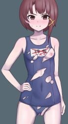 1girls breasts brown_hair female female_focus female_only lain_iwakura large_breasts light-skinned_female nuclear_cake ripped_clothing serial_experiments_lain solo solo_female solo_focus swimsuit torn_clothes