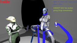 3d bondage choke_hold comic drugs floating freekiller liara_t'soni mass_effect shiala syringe tablet tentacle waking_up wet_skin