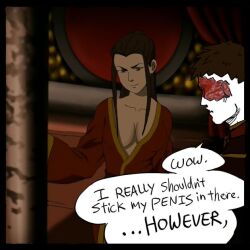 1boy 1girls avatar_the_last_airbender azula breasts brother_and_sister burn_scar cleavage clothing disrobing english_text female human imminent_incest imminent_sex incest large_breasts male meme night_gown robe royalty scar screencap screenshot_edit siblings tagme text undressing zuko