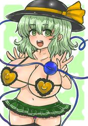 1girls big_breasts black_hat bra breasts female green_eyes green_hair hat koishi_komeiji short_hair skirt solo solo_female third_eye touhou washiwa