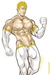 abs blonde_hair class_comics gloves male male_focus male_only muscular muscular_male patrick_fillion pecs solo solo_male