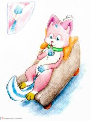 collar felid feline female feral genitals hi_res mammal masturbation pussy solo the_lego_movie unikitty unikitty! vaginal_masturbation vaginal_penetration yordraw