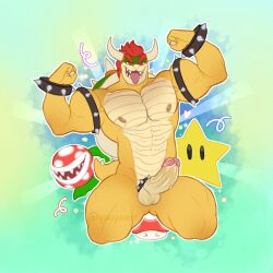 1:1 2022 abs accessory anthro armband balls bara biceps big_muscles big_penis blue_background bowser bowser_day bracelet claws cock_ring collar elemental_creature emanata erection eyebrows flexing flora_fauna fungus genitals hair hi_res horn humanoid_genitalia humanoid_penis jewelry kneeling koopa male male_only mario_(series) muscular muscular_anthro muscular_male mushroom nintendo nipples non-mammal_balls non-mammal_nipples nude obliques open_mouth open_smile pecs penis penis_accessory penis_jewelry piranha_plant plant quuynart scalie simple_background smile solo spiked_armband spiked_bracelet spiked_cock_ring spiked_collar spikes star super_mario_bros. teeth text thick_thighs tongue url video_games