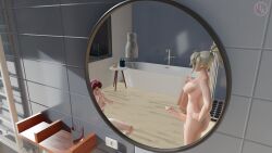 1futa 1girls 3d ass big_penis blonde_hair boots breasts brown_hair cheeks d.va female futa_focus futa_on_female futanari hornywitches3d mercy naked overwatch penis towel