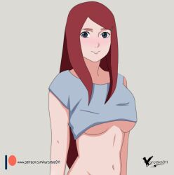 1girls agung911 barely_clothed big_breasts blush bottomless bottomless_female breasts female female_only long_hair looking_at_viewer mature mature_female milf naruto naruto_(series) naruto_shippuden no_bra no_panties no_underwear partially_clothed red_hair shirt_only short_shirt small_shirt smile solo solo_focus underboob upper_body uzumaki_kushina very_long_hair