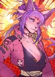 1girls 2d anthro anthro_only big_breasts breasts clothed clothing female female_anthro female_only momobeda pink_fur purple_eyes purple_hair solo solo_female tagme