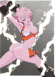 1girls ass black_sclera bondage breasts electricity exposed_breasts mina_ashido my_hero_academia nipples one_eye_closed open_mouth pastroart pink_hair pink_skin teen teenage_girl teenager yellow_eyes