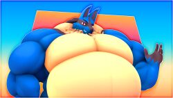 big_belly big_muscles big_pecs hyper looking_at_viewer lucario musclegut muscles not_person420 pecs person-420 pokemon pokemon_(species)