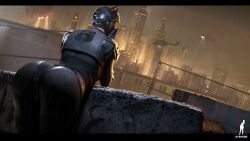 1girls 3d ass ass_focus batman_(series) big_ass bodysuit bubble_ass bubble_butt catwoman catwoman_(injustice) city dat_ass dc dc_comics fat_ass female female_only fully_clothed hi_res injustice_2 pawg rear_view selina_kyle solo steps3d tight_clothing