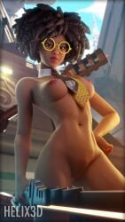 1girls 3d afro areolae black_hair breasts dark-skinned_female dark_skin doctor_slone female female_only fortnite functionally_nude glasses helix3d holding_object nipples nude solo solo_female tie