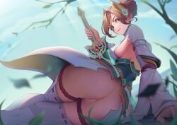 17yunzi alexandria_(xenoblade) ass brown_hair clothing female h.an_(516635864) heroes_(xenoblade_3) pussy sideboob sword xenoblade_(series) xenoblade_chronicles_3