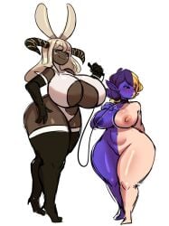 2022 2girls big_breasts black_sclera blue_eyes blush blush_lines bodysuit breasts brown_eyes bunny_ears clothed clothing collar completely_nude curvy dark-skinned_female dark_skin elbow_gloves embarrassed eyebrows_visible_through_hair eyelashes female female_focus female_only front_view full_body furrreun gloves hand_on_breast holding horns huge_breasts innie_pussy leash legs legs_together light-skinned_female light_skin long_ears long_hair looking_at_viewer motion_lines nipples nude nude_female original_character original_characters png pointy_ears portrait pose posing purple_skin pussy rough_sketch short_hair side_view size_difference sketch smile smiling smiling_at_viewer standing thick_thighs thighhighs transparent_background two_tone_body two_tone_hair underboob venus_body voluptuous wide_hips