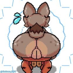 alexdraws anthro ass bad_anatomy big_butt brown_body brown_fur canid canine canis digital_media_(artwork) facebook facebook_fox facebook_foxes facebook_stickers female fox fur furry furry_only genitals hi_res looking_back mammal no_humans pixel_(artwork) plump_labia puffy_pussy pussy simple_background solo tail