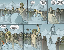 ass blonde_hair carrot castle clothed collar comic erection funny hair hat human long_hair male nude object_penetration oglaf penis sex snow snowman snowwoman