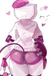 1girls artist_name ass back_view behind_view blank_background forsaken_(roblox) hat kurokuro4706 lovebug_veeronica pink roblox roblox_game robloxian robot robot_girl skateboard standing sweater tagme tail_plug thighs tv_head veeronica watermark