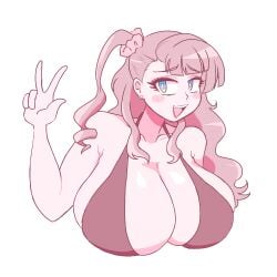 blue_eyes bra breasts female galko highres huge_breasts oshiete!_galko-chan quarium solo underwear white_background