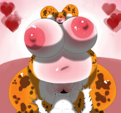 anthro arms_behind_head belly black_nose black_stripes blush breasts brown_spots canine canines claws cleavage closed_eyes collar color cowgirl_position ear fat feline female fur furry hair heart huge_breasts interspecies male morbidly_obese navel nipples nude open_mouth orange_fur panting pussy sex siberian_tiger size_difference spots spread_legs spreading straight sweat thigh_grab thighs tiger tongue white_belly