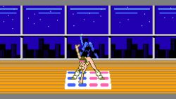 aerobics aerobics_instructor_(dance_aerobics) breasts brown_hair dance_aerobics female female_only nipples pixel_art ponytail power_pad reflection saiwai_hiroshi stretching sweatband vagina