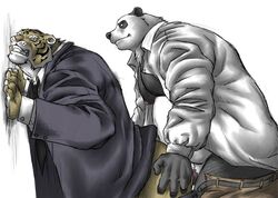 anal anthro bomb_(artist) fangs fat feline fur furry furry_only gay male muscles panda penis suit tiger