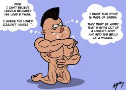 after_blowjob after_rape after_swallowing aged_up black_hair consuming_cum cum_eating cum_in_mouth cum_inside evil_grin gay hand_on_belly licking_lips mohawk_(hairstyle) muscular muscular_male naked naked_male older_male on_knees onlyboney small_penis steak_stankco the_loud_house thinking thought_cloud