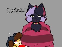 1boy 1girls 2025 age_difference annoyed anthro anthro_female anthro_male anthro_on_anthro anthro_only aroused_male big_breasts black_body black_fur black_hair breastfeeding_request breasts brown_hair canid canine canis cat cat_girl cub dialogue dog dog_boy domestic_cat domestic_dog duo english english_text eyelashes eyelashes_visible_through_hair felid feline felis female fur furry furry_female furry_male furry_only heavy_breasts hi_res horny_male huge_breasts large_breasts larger_female male male/female male_cub mammal mature_female milf needy older_female older_female_and_younger_male original_character pink_hair playing_with_breasts red_eyes requesting sex_request size_difference smaller_male sunsetvista text two-tone_hair unamused url yellow_eyes young young_anthro young_male younger_male