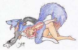 all_fours anal_vore anthro blue blush brown_hair canine closed_eyes digimon fox hair human internal male open_mouth renamon short_hair tongue vore zephyx