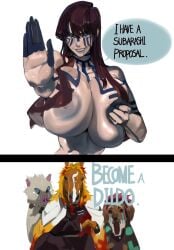 1girls 3boys akaza_(cosplay) boar comic demon_slayer dog horse inosuke_hashibira_(cosplay) kamado_tanjirou_(cosplay) komi-san_wa_komyushou_desu komi_shouko mamimi_(artist) mamimi_(mamamimi) meme nude_female parody rengoku_kyoujurou_(cosplay) tagme text