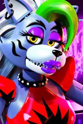 1girls 3d ai_generated animatronic anthro anthro_only closeup eyeshadow five_nights_at_freddy's fnaf furry furry_focus furry_only lipstick majorfluffy orange_eyes roxanne_wolf