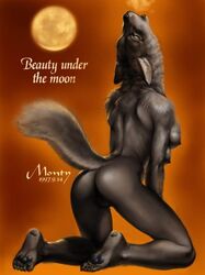 1990s 1997 20th_century anthro breasts canine female fur furry howl kneeling monty moon multi_breast nude po-ju raised_tail tail vintage wolf