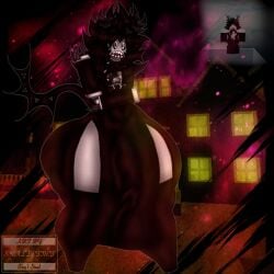 1boy artist_logo ass bulge bulge_under_clothes deviantart_link dress femboy femboy_focus horns penis_under_clothes reference_image roblox roblox_avatar roblox_background robloxian scary spiky_hair spiky_teeth standing tagme tagme_(artist) teeth thick_thighs thighs