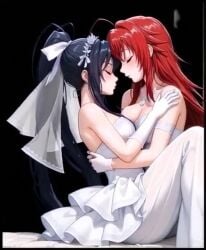 1:2 2girls ahoge ai_generated akeno_himejima animated bare_shoulders black_background black_border black_hair blush border breasts_touching cleavage closed_eyes clothed clothed_female clothing demon demon_girl demon_humanoid dress embrace embracing embracing_another embracing_each_other female female_only fully_clothed fully_clothed_female gloves hand_on_another's_shoulder hand_on_shoulder hands_behind_another's_back hands_behind_back handwear high_school_dxd hug hugging hugging_another hugging_partner humanoid humanoid_female humanoid_on_humanoid humanoid_only kiss_on_lips kissing kissing_while_hugging lesbian_couple lesbian_focus lesbian_kiss lesbian_marriage lesbian_wedding light-skinned_female light_skin longer_than_10_seconds making_out marriage married married_couple married_female mp4 multiple_girls necklace no_nude no_sound passionate passionate_kiss pixverse.ai ponytail red_hair rias_gremory shorter_than_30_seconds simple_background vertical_video video watermark wedding wedding_dress wedding_gloves wedding_veil wholesome_couple wholesome_yuri wife_and_wife yuri