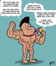 aged_up black_hair gay gold_medal mohawk_(hairstyle) muscular muscular_male naked naked_male older_male onlyboney small_penis standing steak_stankco the_loud_house thinking thought_cloud
