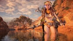1girls 3d aloy faith103 female female_only headband horizon_forbidden_west pussy sarashi solo spear