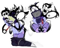 ant_tenna defernull deltarune deltarune_chapter_2 deltarune_chapter_3 djot necktie on_knees pulling_tie spamtenna spamton spamton_au spamton_g_spamton spamton_neo tenna_(deltarune) tongue_out